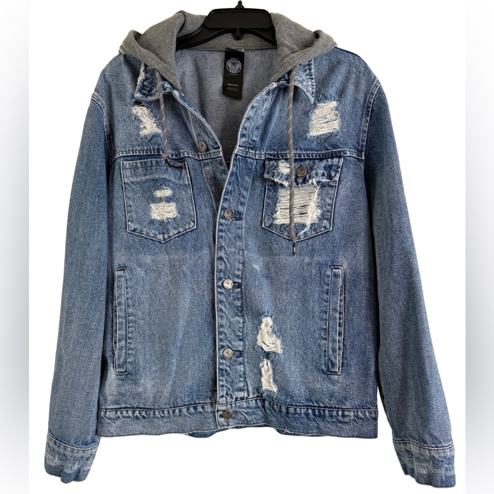 Broken Promises Heavy Denim Thrashed Hoodie Jacket Medium Heartless Grunge Punk